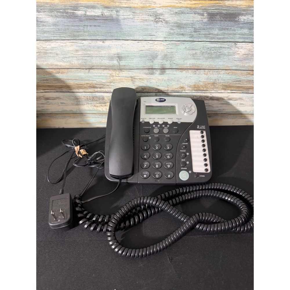 AT&T 992 2-Line‎ Corded Speakerphone System Black Silver Multi-Line Desk Phone